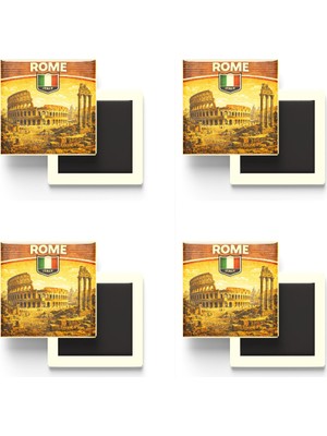 İberk Buzdolap Magnetleri - Italya Italy Roma Retro Tema - 4 Adet