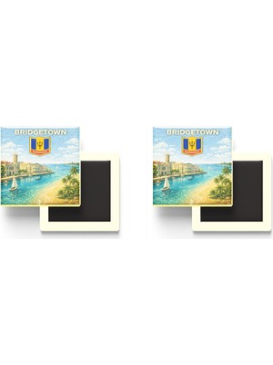 İberk Buzdolap Magnetleri - Barbados Bridgetown Retro Tema - 2 Adet