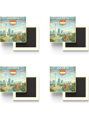 İberk Buzdolap Magnetleri - Endonezya Indonesia Cakarta Retro Tema - 4 Adet