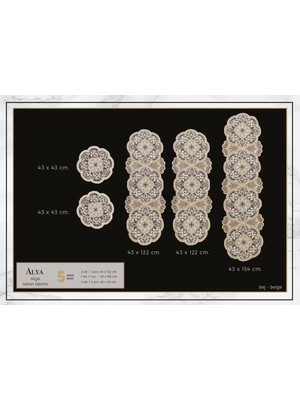 Ceki Home Alya Model NO124 Gold 5 Parça Salon Takımı Dantelli Masa Örtüsü Runner Seti