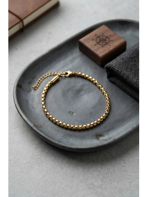 Toyigoo Mey Ithalat® 316L Çelik Gold Renk Kutu Zincir Erkek Bileklik TYGRSYT9573
