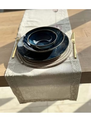Ceki Home Zara Model Krem Fransız Işlemeli Detaylı Sehpa Örtüsü Şık Tasarım