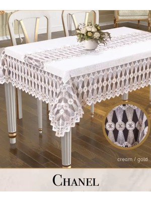 Ceki Home Chanel Model Gardenya Keten Krem-Krem 160X260 cm Şık Dekoratif Masa Örtüsü