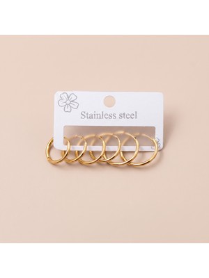 Stainless Steel 316L Çelik Gold Renk 3 Çift Ince Halka Küpe Seti 1,5 - 2 cm