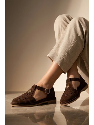 Modabuymus Koyu Kahve Rengi Süet Hakiki Deri Loafer Topuksuz Sandalet Ayakkabı Natirus