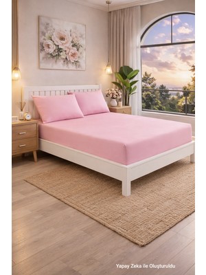 Homenup 90X190 Tek Kişilik Lastikli Çarşaf (Nevresim Kumaşı) Pamuk-Polyester Pembe