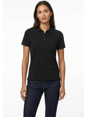 Posh Cabal Kadın Slim Fit Logosuz-Baskısız Siyah Polo Yaka T-Shirt