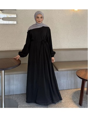 Zeynep Uyanık Ferah Pamuk Krep Balon Kol Gizli Fermuarlı Ferace