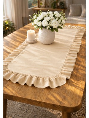Şah Textile Design Fırfırlı Keten Dokulu Runner 40X110