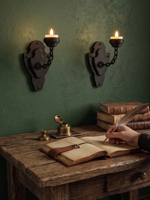 Other 2’li Orta Çağ Temalı Zincirli Duvar Şamdanı - Medieval Style Wall-Mounted Tealight Candle Holder