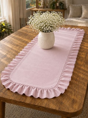 Şah Textile Design Fırfırlı Keten Dokulu Runner 40X110