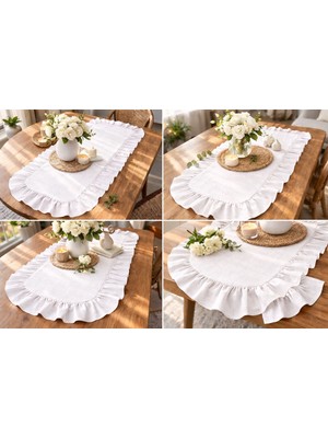 Şah Textile Design Fırfırlı Keten Dokulu Runner 40X110