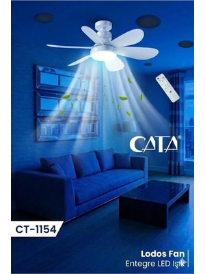 Cata Lodos Fan LED 62W CT-1154 Kumandalı Işıklı Vantilatör (Duy ile Kullanılamaz Tavana Montajlıdır.)