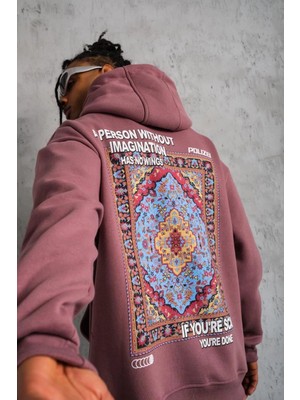 Tarz Yeri Erkek 3 Iplik Pamuklu Kapüşonlu Baskılı Cepli Sweatshirt Hoodie - Gül Kurusu