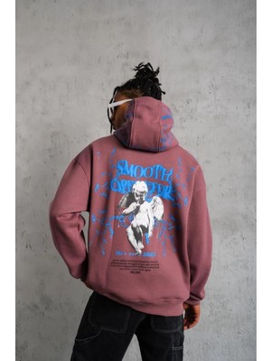 Tarz Yeri Erkek 3 Iplik Pamuklu Kapüşonlu Baskılı Cepli Sweatshirt Hoodie - Gül Kurusu