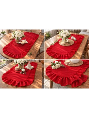 Şah Textile Design Fırfırlı Keten Dokulu Runner 40X110