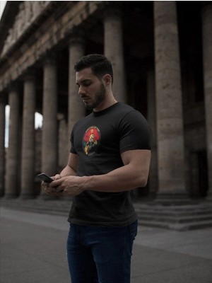Tarz Yeri Erkek Kısa Kol Yazlık Tişört Bisiklet Yaka Baskılı Oversize T-Shirt - Siyah
