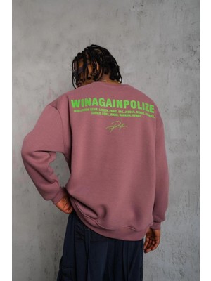 Tarz Yeri Erkek Bisiklet Yaka Baskılı 3 Iplik Pamuklu Sweatshirt - Gül Kurusu