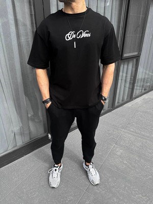 Tarz Yeri Erkek Baskılı T-Shirt Kısa Kol Bisiklet Yaka Regular Fit Rahat Kalıp Günlük Tişört - Siyah