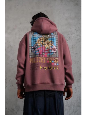 Tarz Yeri Erkek 3 Iplik Pamuklu Kapüşonlu Baskılı Cepli Oversize Sweatshirt Hoodie - Gül Kurusu