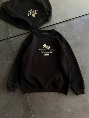 Tarz Yeri Kadın 3 Iplik Pamuklu Bisiklet Yaka Baskılı Sweatshirt - Siyah
