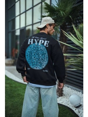 Tarz Yeri Erkek 3 Iplik Pamuklu Bisiklet Yaka Baskılı Sweatshirt - Siyah