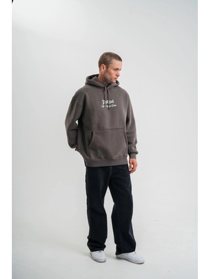 Tarz Yeri Erkek 3 Iplik Kapüşonlu Hoodie Dijital Patchli Sweatshirt - Füme