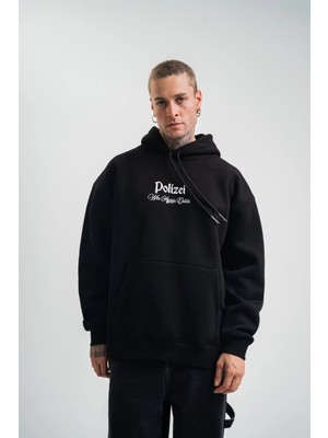 Tarz Yeri Erkek 3 Iplik Pamuklu Kapüşonlu Baskılı Cepli Oversize Sweatshirt Hoodie - Siyah