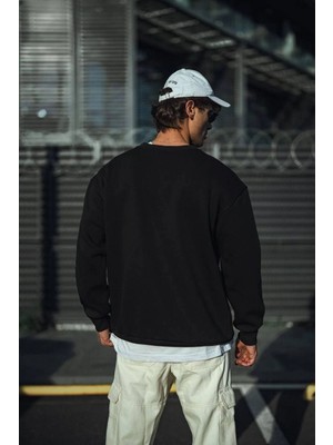 Tarz Yeri Erkek Pamuklu Bisiklet Yaka 3 Iplik Basic Sweatshirt - Siyah