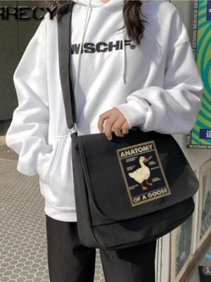 Touz Moda Blackco Duck Anatomy Baskılı Unisex Yeşil Postacı Çantası