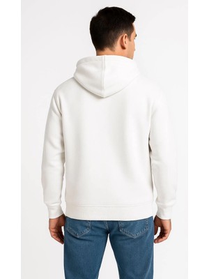 Tarz Yeri Erkek 3 Iplik Pamuklu Kapüşonlu Tam Fermuarlı Cepli Hoodie Sweatshirt - Beyaz