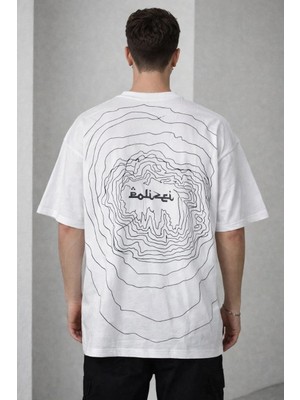 Tarz Yeri Erkek Kısa Kol Yazlık Tişört Bisiklet Yaka Baskılı Oversize T-Shirt - Beyaz