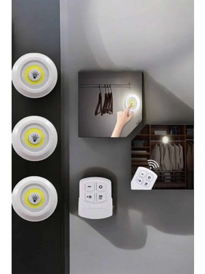 MiraLive Spot Lamba LED Işık 3'lü Uzaktan Kumandalı Pilli Yapışkanlı Kablosuz