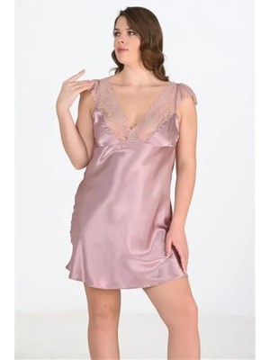 Aria's Closet Büyük Beden Dantel Işlemeli Vizon Gecelik