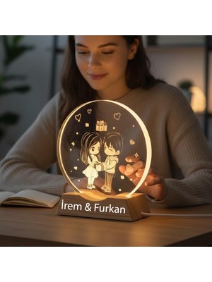 Hediyesahibi Kişiye Özel Aşık Çift Tasarımlı Dekoratif Gece Lambası, Sevgiliye Özel Hediye