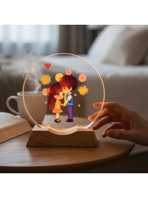 Hediyesahibi Kişiye Özel Romantik Çift Tasarımlı Dekoratif Gece Lambası, Sevgiliye Özel Hediye