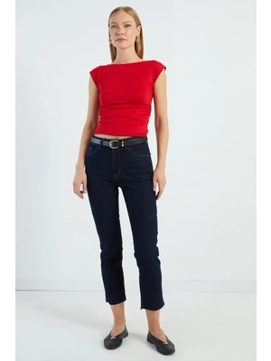 FullaModa Kesik Paça Yüksek Bel Jean