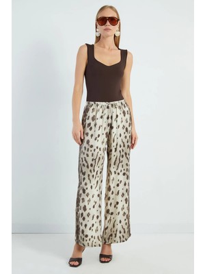 FullaModa Leopar Desenli Saten Pantolon