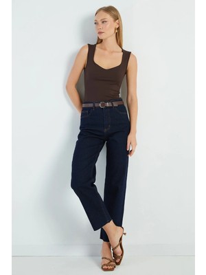 FullaModa Kemerli Kesik Paça Straight Jean