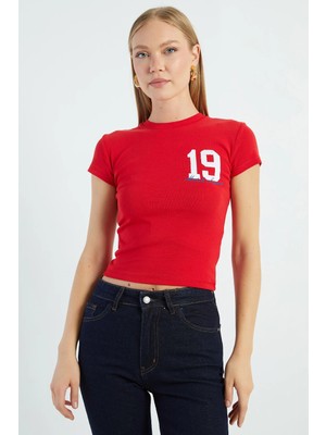 FullaModa 19 Baskılı Slim Fit Tişört