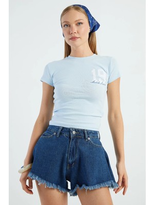 FullaModa 19 Baskılı Slim Fit Tişört