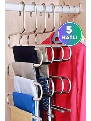 CATEKSSS Metalik Dolap Içi Akıllı Krom Askı Pantolon Askısı 5 Katlı Sihirli Pantolon Askısı - Metal - 1 - Gri
