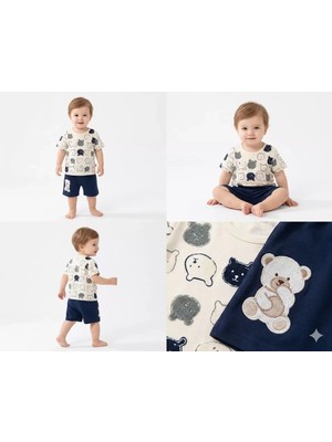 Baby 9/24 Ay Ayıcık Baskılı Şortlu Bebek Takımı Baby Najmaddin