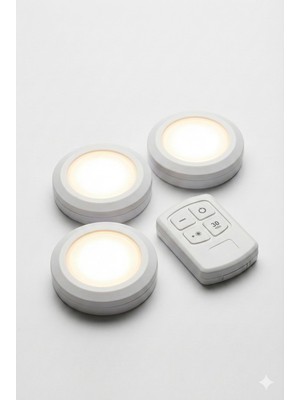 TUX Kablosuz LED Spot Lamba Seti, Uzaktan Kumandalı, 3'lü Paket, Pilli, Yapışkan Bantlı, Zamanlayıcılı,