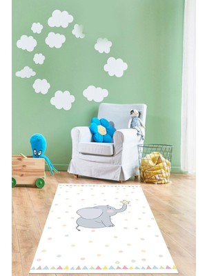 TUX Pelangi Fil Desen Renkli Benekli Yıldızlı Dijital Baskı Yıkanabilir Kaymaz Taban Çocuk ve Bebek Odas