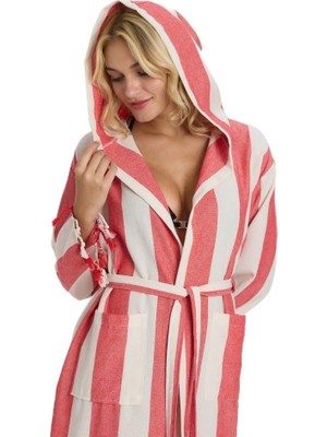 Hepta Collection Striped Peştemal Bornoz Banyo ve Plaj Elbisesi Kırmızı L/xl