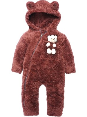 Hepta Collection Kız Erkek Bebek ve Çocuk Ayıcıklı Peluş Tulum (Kahverengi, 2 Yaş)
