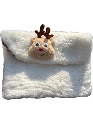 Hepta Collection Yılbaşı Geyik Peluş Yıkanabilir Çıtçıt Detaylı Kadınlar Için Ped Çantası,mini Kozmetik Makyaj Çantas