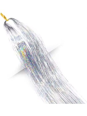 Hepta Collection Geceyi Aydınlatan Renk Hair Tinsel Saç Simi ve Sıkıştırma Boncuk Hediyeli- HT14 Gri Tek Beden