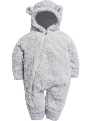 Hepta Collection Kız Erkek Bebek ve Çocuk Kapüşonlu Peluş Ayıcık Tulum (Gri, 3 Ay)